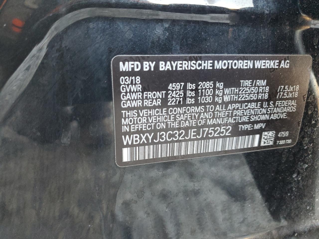 2018 BMW X2 VIN WBXYJ3C32JEJ75252 Copart auction photo, side damage thumbnail 12