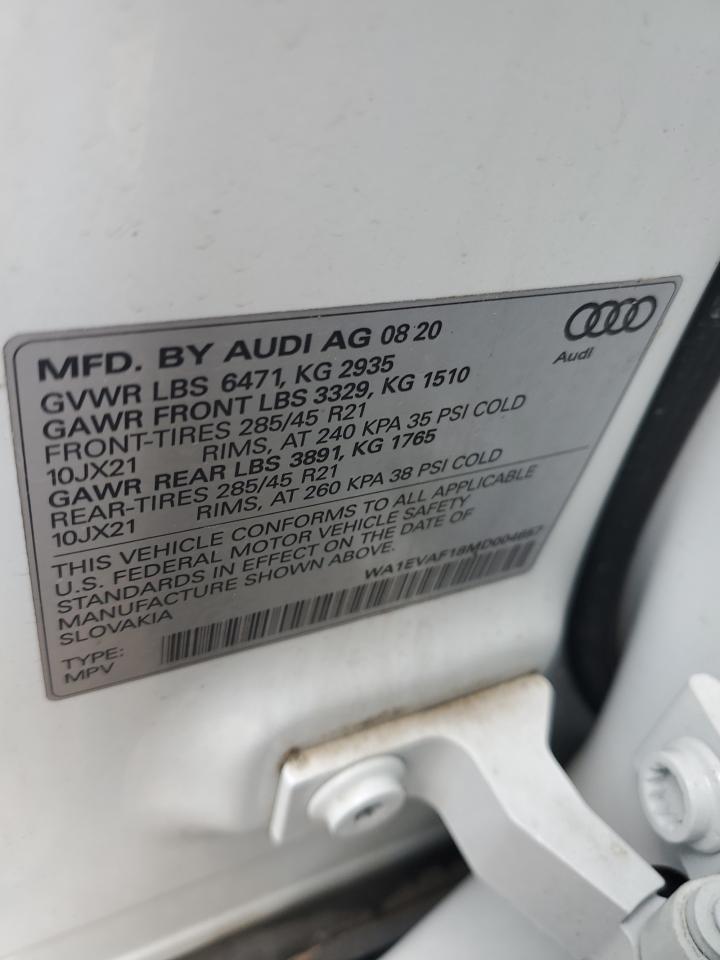 2021 Audi Q8 VIN WA1EVAF18MD004657 Copart auction photo, front end damage thumbnail 13