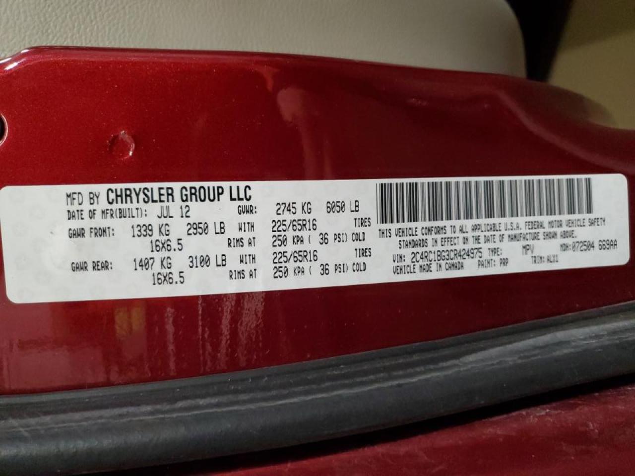 2012 Chrysler Town & Country VIN 2C4RC1BG3CR424975 Copart auction photo, front end / minor dent/scratches damage thumbnail 15