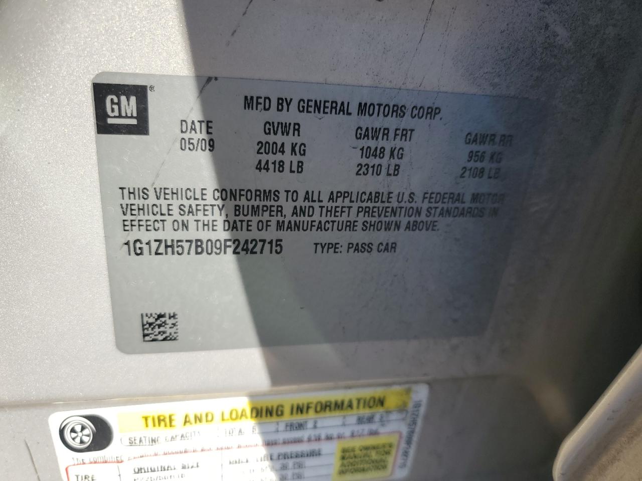 2009 Chevrolet Malibu VIN 1G1ZH57B09F242715 Copart auction photo, front end damage thumbnail 14