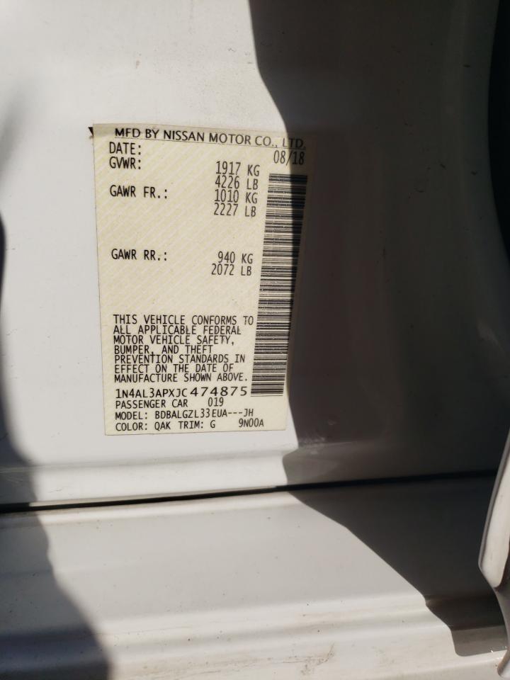 2018 Nissan Altima VIN 1N4AL3APXJC474875 Copart auction photo, front end damage thumbnail 13