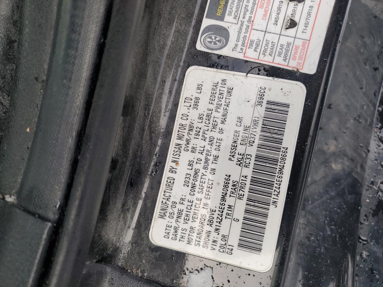 2009 Nissan 370Z VIN JN1AZ44E69M408664 Copart auction photo, side damage thumbnail 11