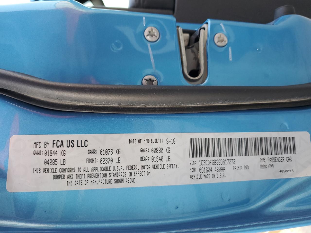 2016 Dodge Dart VIN 1C3CDFGB3GD817272 Copart auction photo, front end damage thumbnail 12