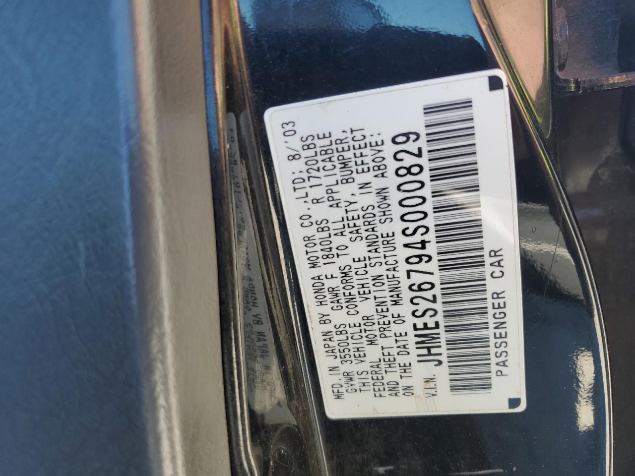 2004 Honda Civic VIN JHMES26794S000829 Copart auction photo, side damage thumbnail 12
