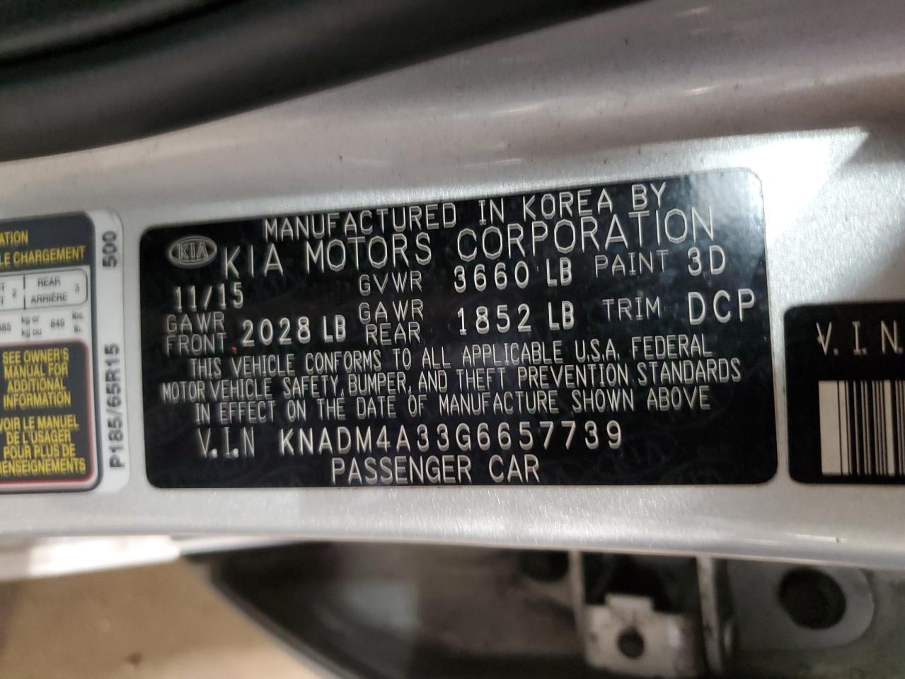 2016 KIA Rio VIN KNADM4A33G6657739 Copart auction photo, side damage thumbnail 12