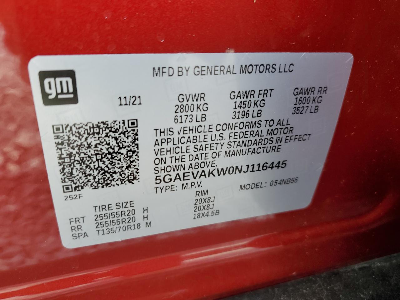 2022 Buick Enclave VIN 5GAEVAKW0NJ116445 Copart auction photo, rear end / frame damage damage thumbnail 16