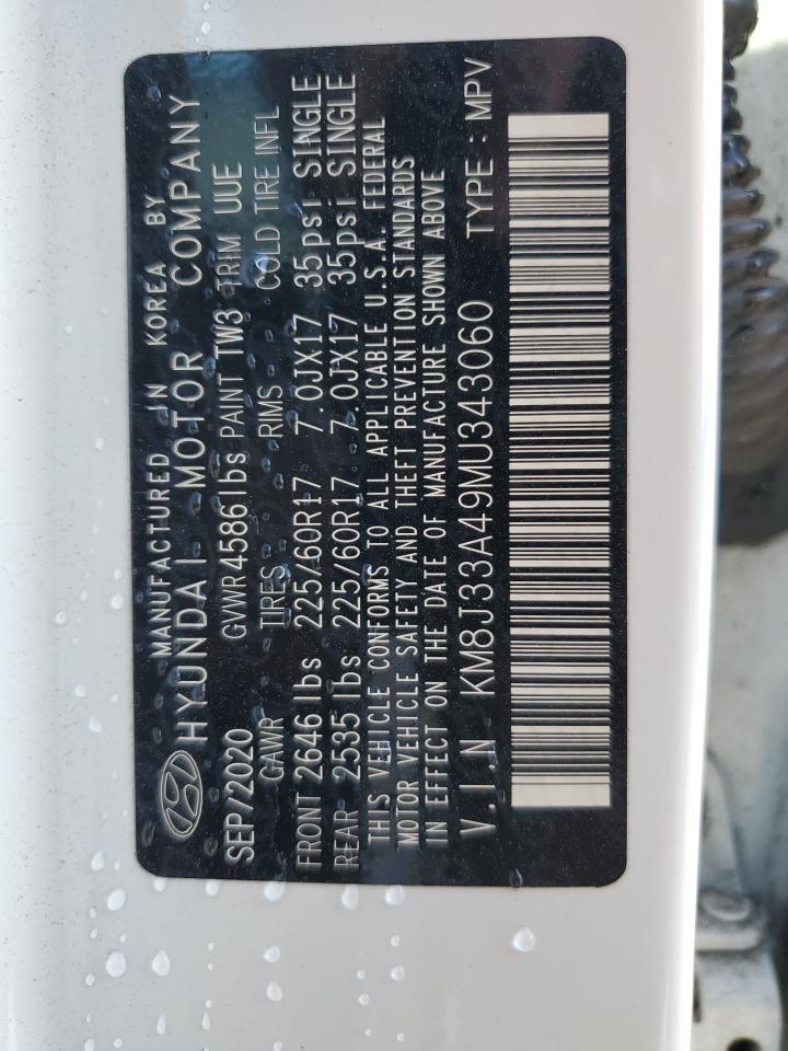 2021 Hyundai Tucson VIN KM8J33A49MU343060 Copart auction photo, front end damage thumbnail 13