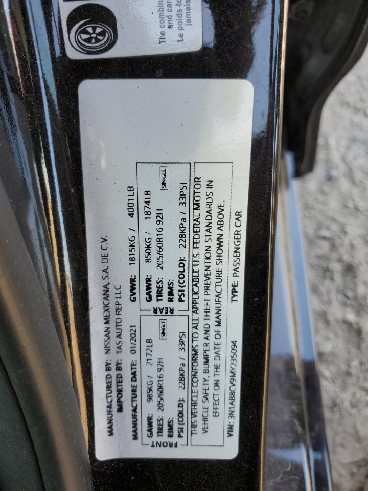 2021 Nissan Sentra VIN 3N1AB8CV9MY235094 Copart auction photo, side / front end damage thumbnail 12