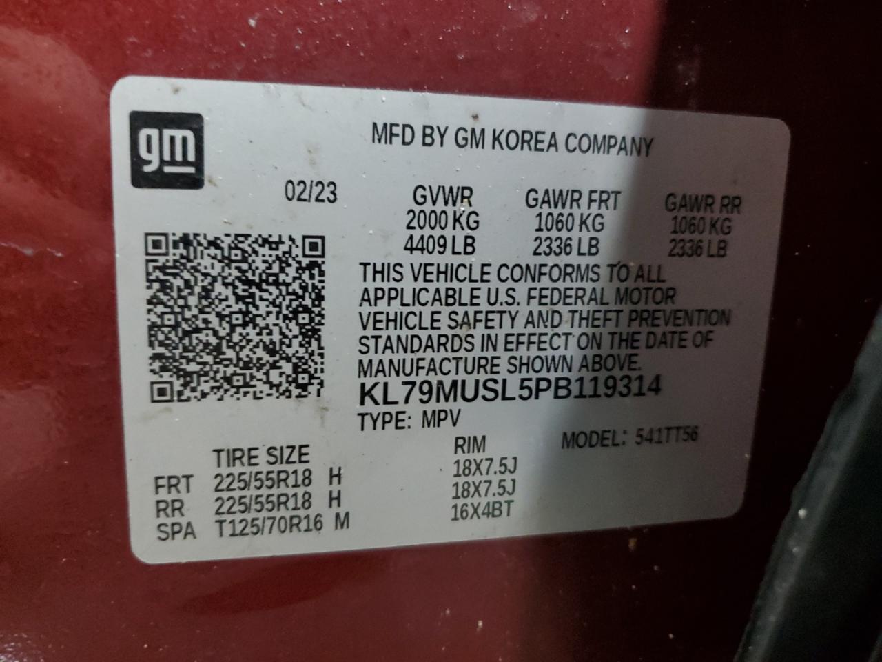 2023 Chevrolet TrailBlazer VIN KL79MUSL5PB119314 Copart auction photo, rear end / minor dent/scratches damage thumbnail 13
