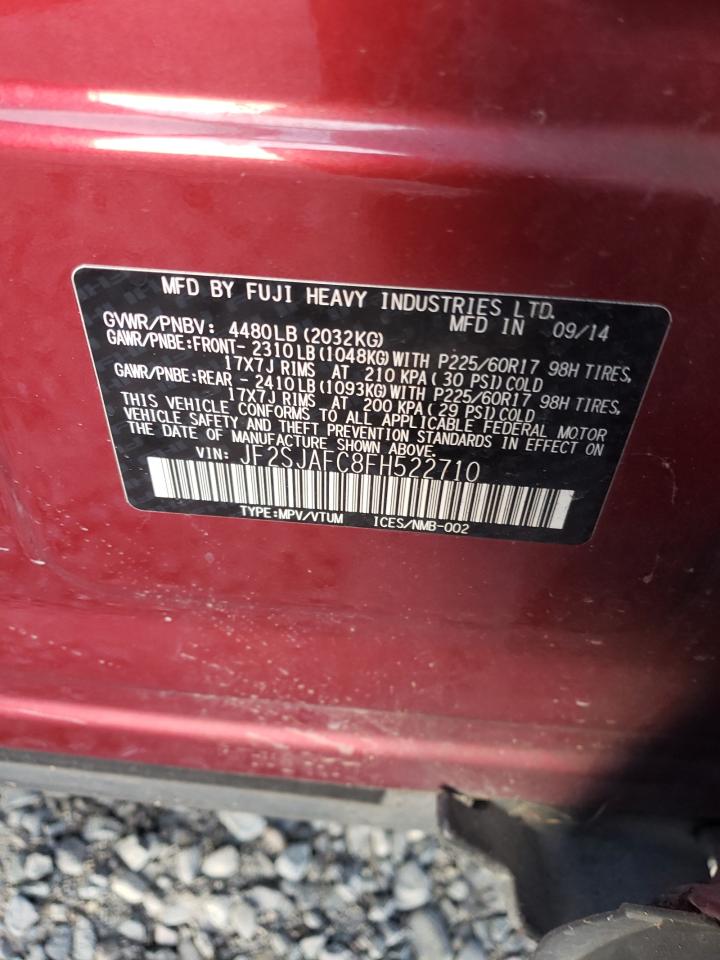 2015 Subaru Forester VIN JF2SJAFC8FH522710 Copart auction photo, front end / side damage thumbnail 12