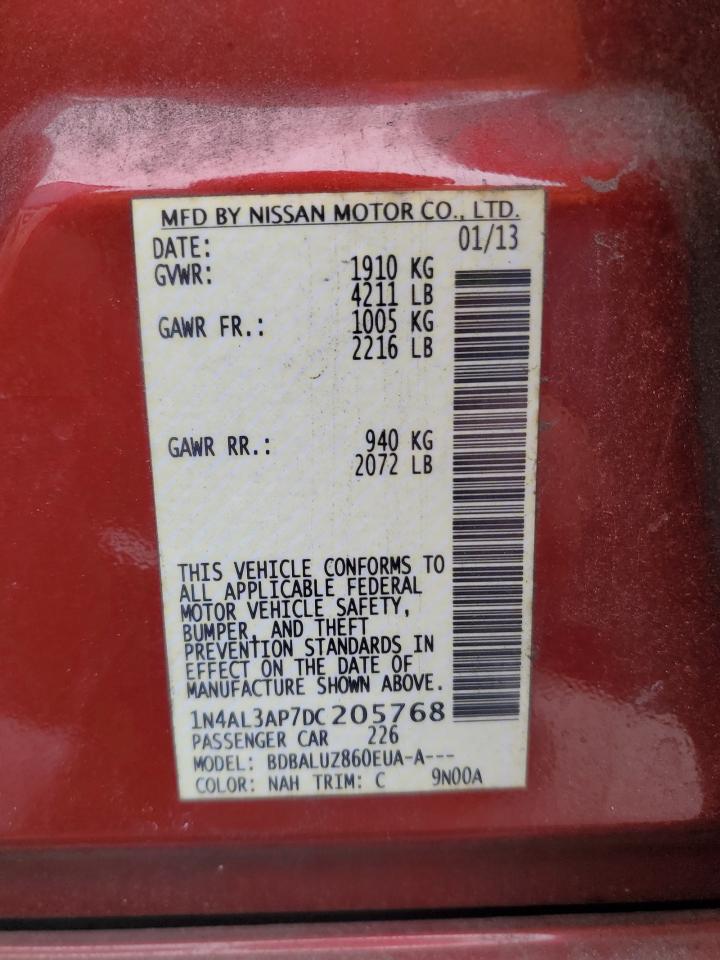 2013 Nissan Altima VIN 1N4AL3AP7DC205768 Copart auction photo, front end / rear end damage thumbnail 13