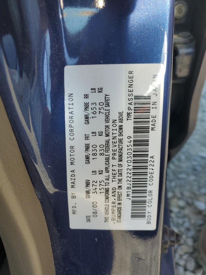 2000 Mazda Protege VIN JM1BJ2222Y0303549 Copart auction photo, front end / minor dent/scratches damage thumbnail 15