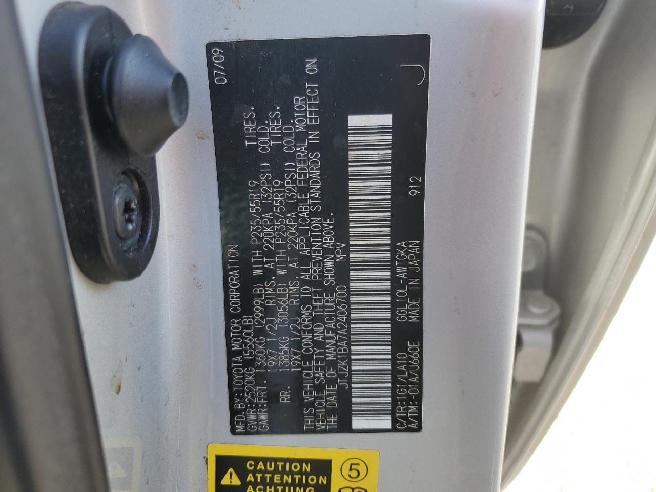 2010 Lexus RX VIN JTJZK1BA7A2406700 Copart auction photo, front end damage thumbnail 13