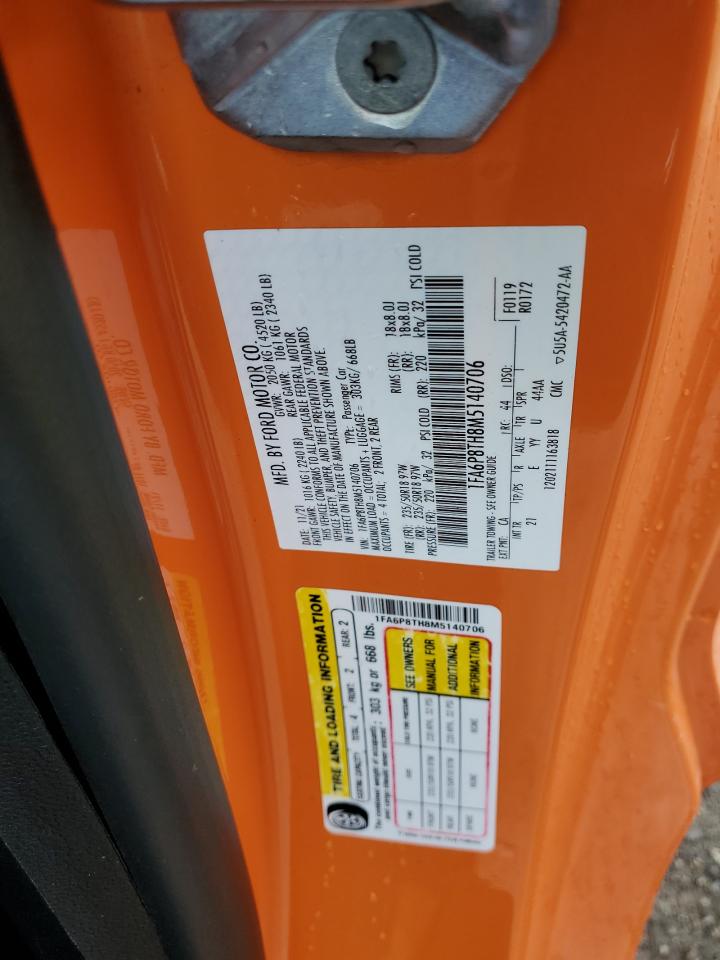 2021 Ford Mustang VIN 1FA6P8TH8M5140706 Copart auction photo, front end / side damage thumbnail 14