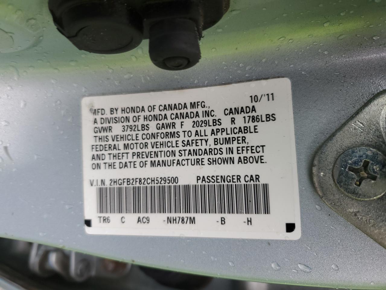 2012 Honda Civic VIN 2HGFB2F82CH529500 Copart auction photo, front end / rear end damage thumbnail 12