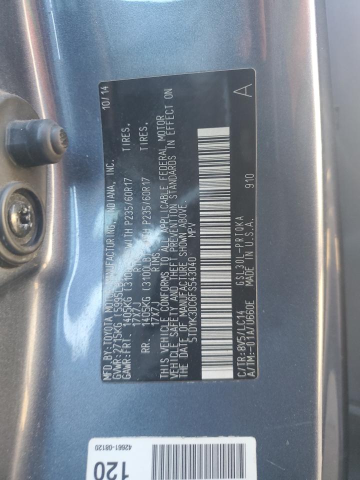 2015 Toyota Sienna VIN 5TDYK3DC6FS543040 Copart auction photo, water/flood damage thumbnail 13
