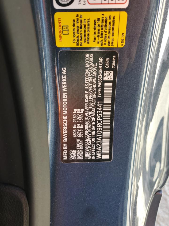 2024 BMW 4er VIN WBA23AT09RCP53441 Copart auction photo, front end / side damage thumbnail 12