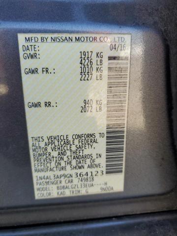 2016 Nissan Altima VIN 1N4AL3AP9GN364123 Copart auction photo, front end damage thumbnail 12