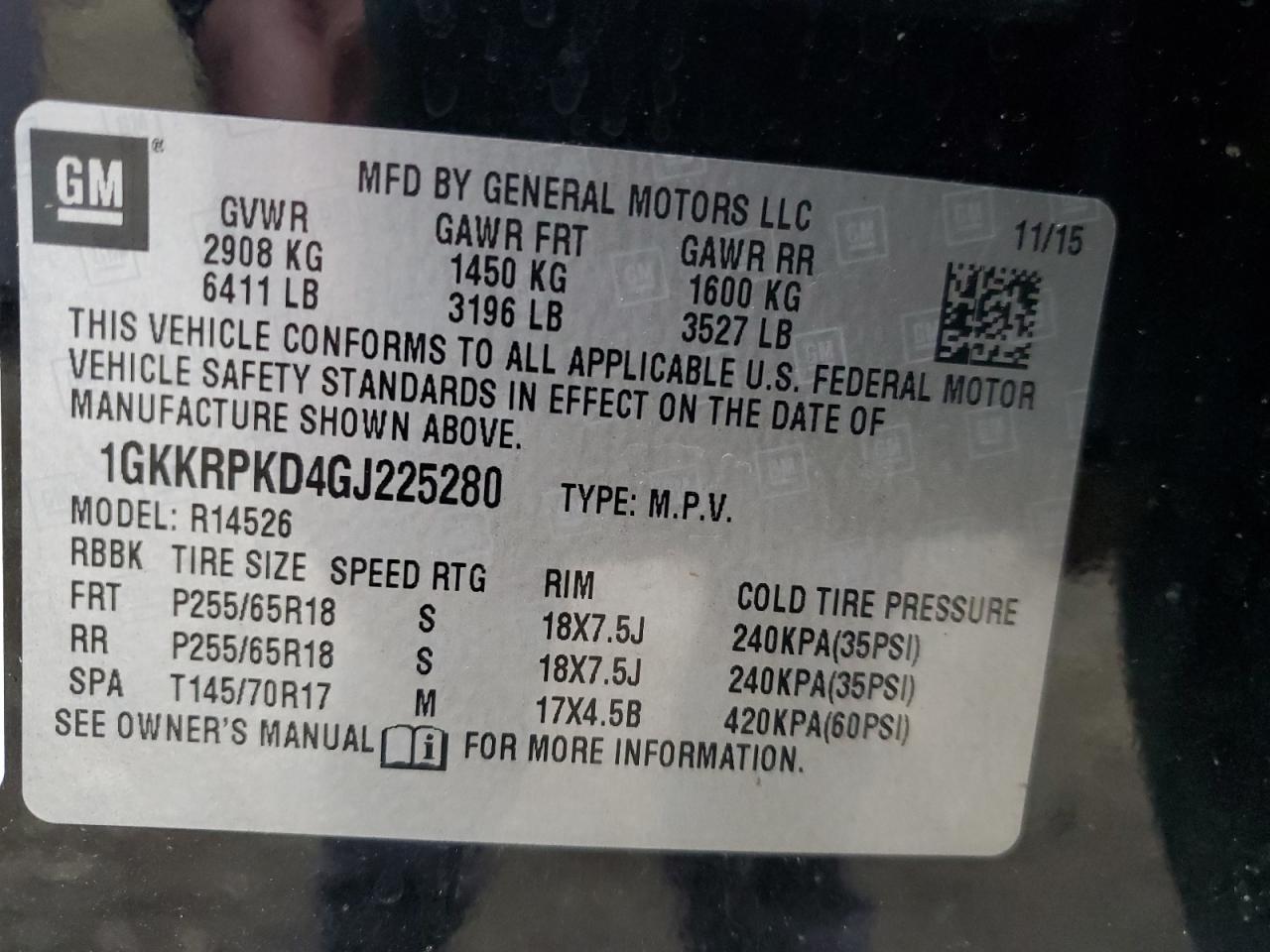 2016 GMC Acadia VIN 1GKKRPKD4GJ225280 Copart auction photo, rear end damage thumbnail 14
