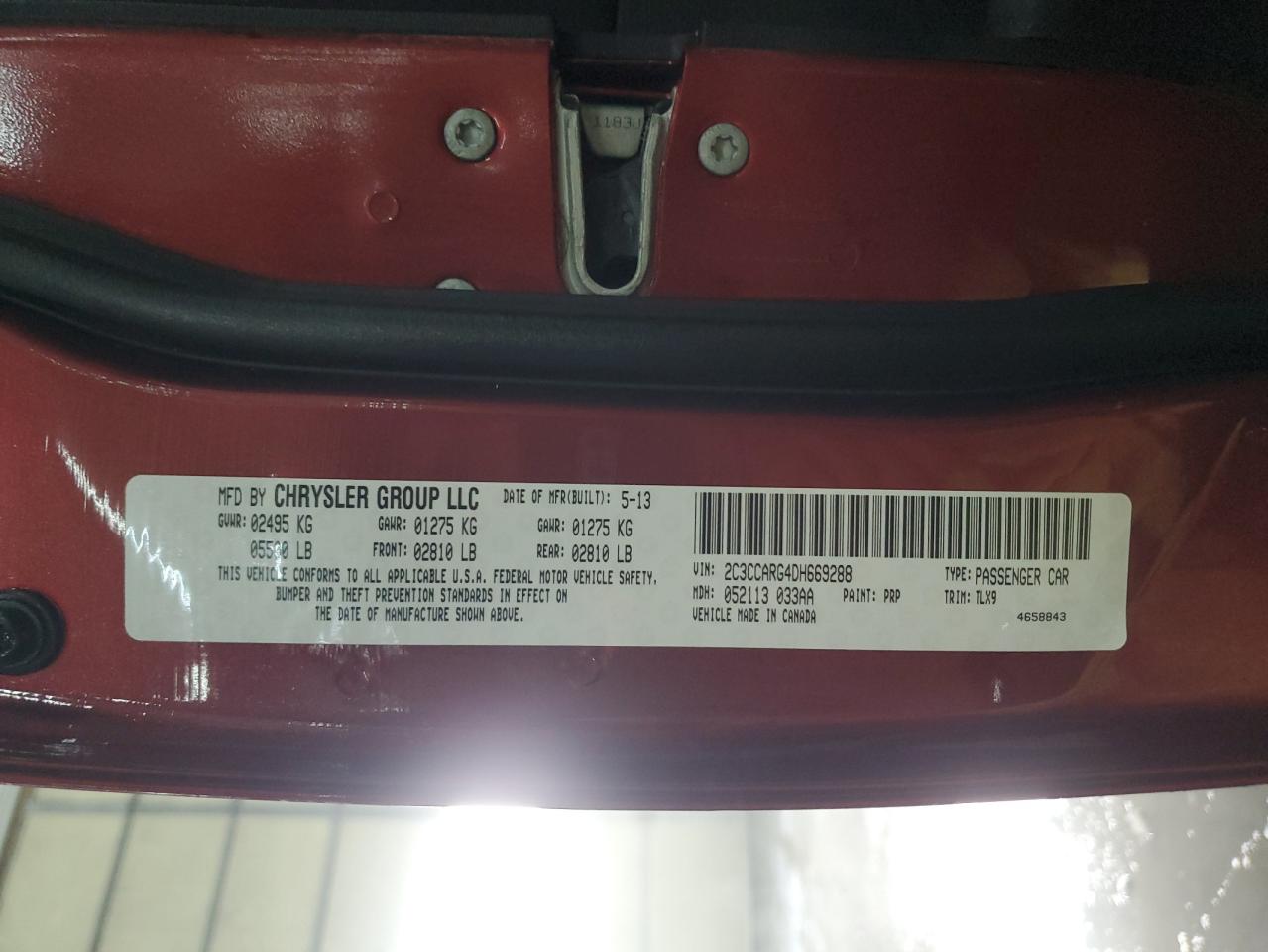 2013 Chrysler 300 VIN 2C3CCARG4DH669288 Copart auction photo, rear end damage thumbnail 12