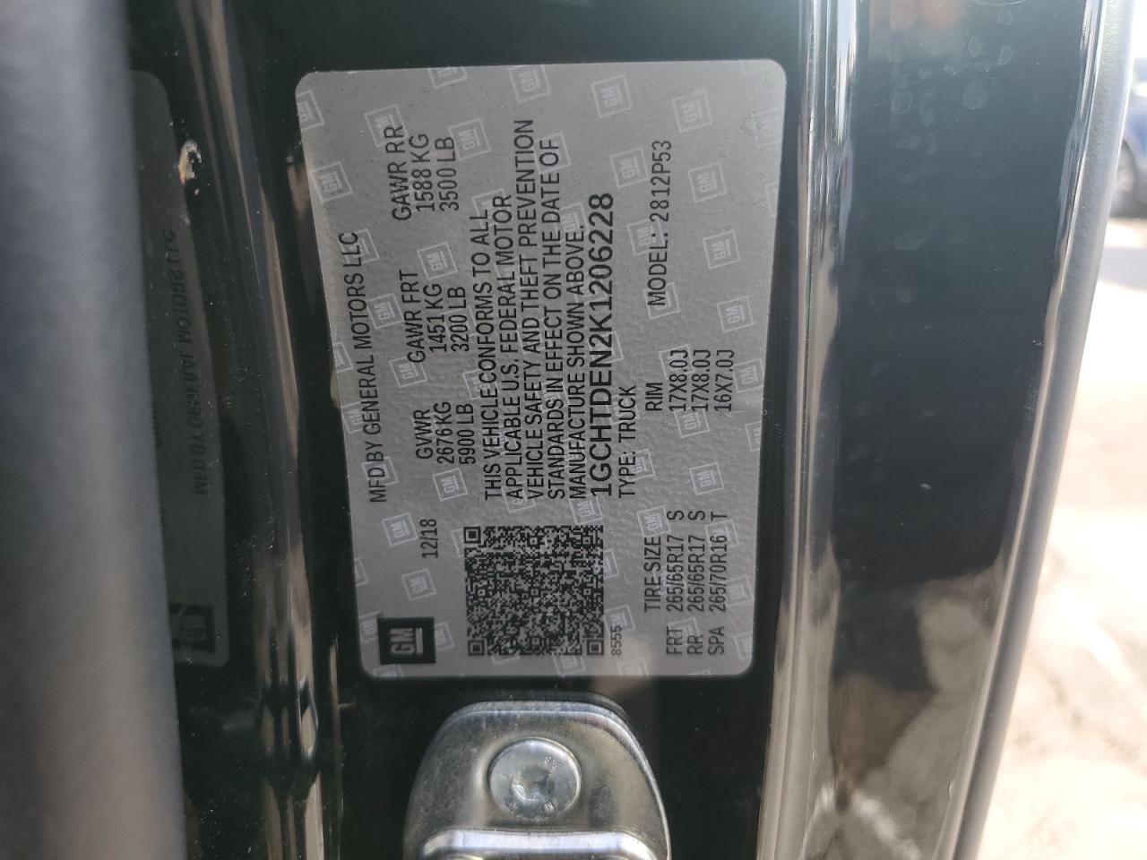 2019 Chevrolet Colorado VIN 1GCHTDEN2K1206228 Copart auction photo, side / undercarriage damage thumbnail 13