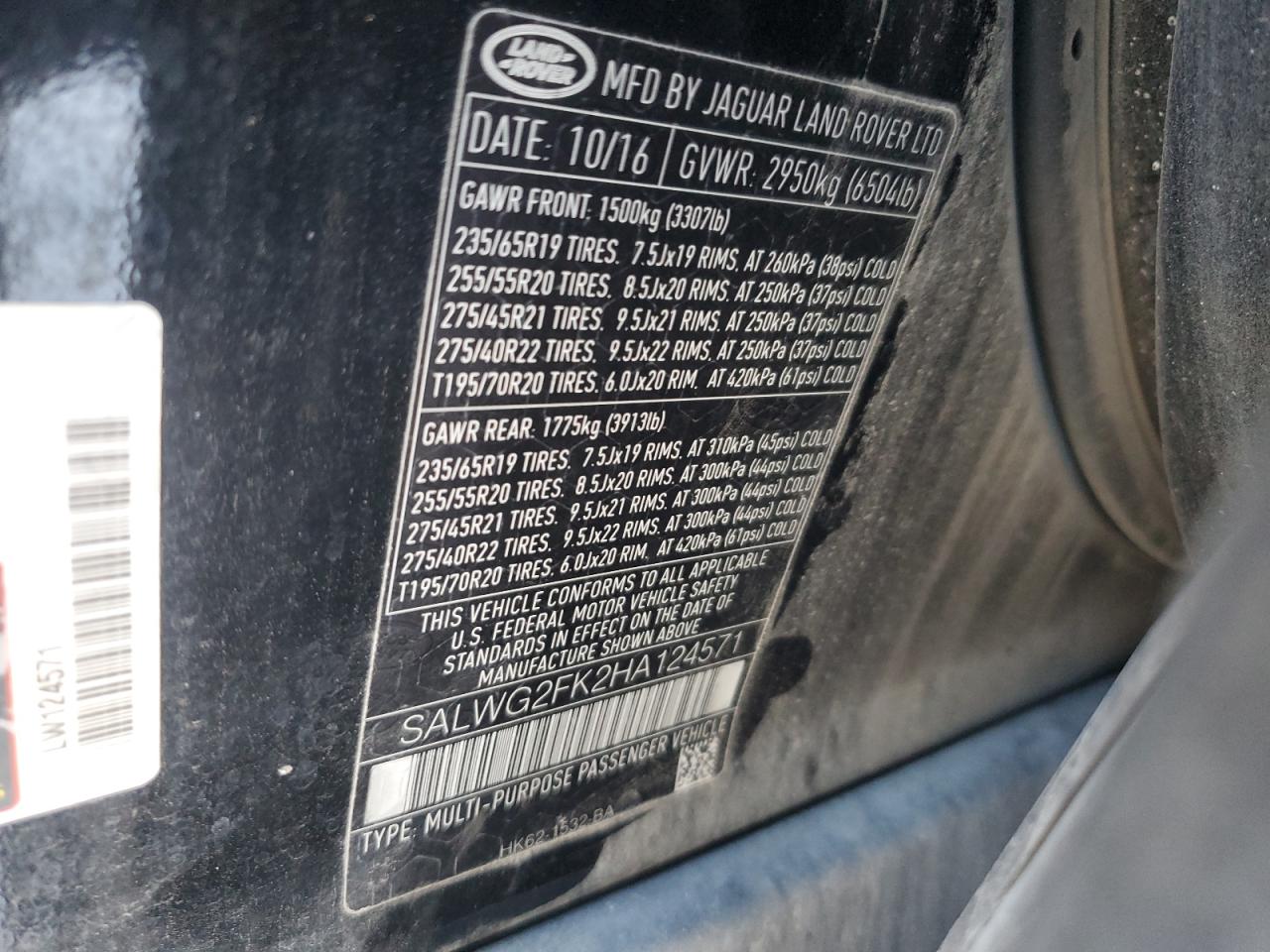 2017 Land Rover Range Rover VIN SALWG2FK2HA124571 Copart auction photo, front end damage thumbnail 15