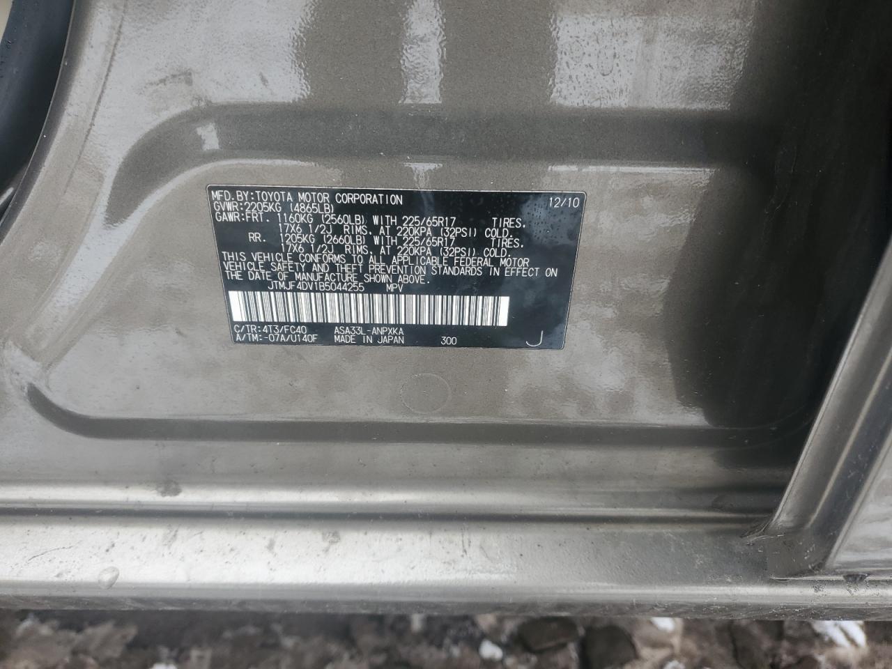 2011 Toyota RAV 4 VIN JTMJF4DV1B5044255 Copart auction photo, rear end damage thumbnail 13