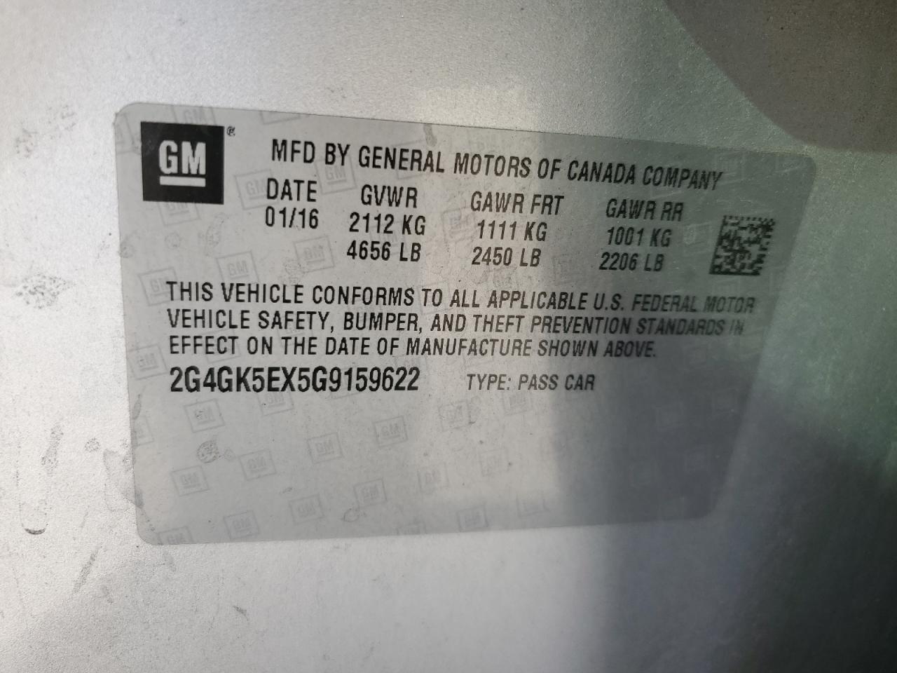 2016 Buick Regal VIN 2G4GK5EX5G9159622 Copart auction photo, front end damage thumbnail 13