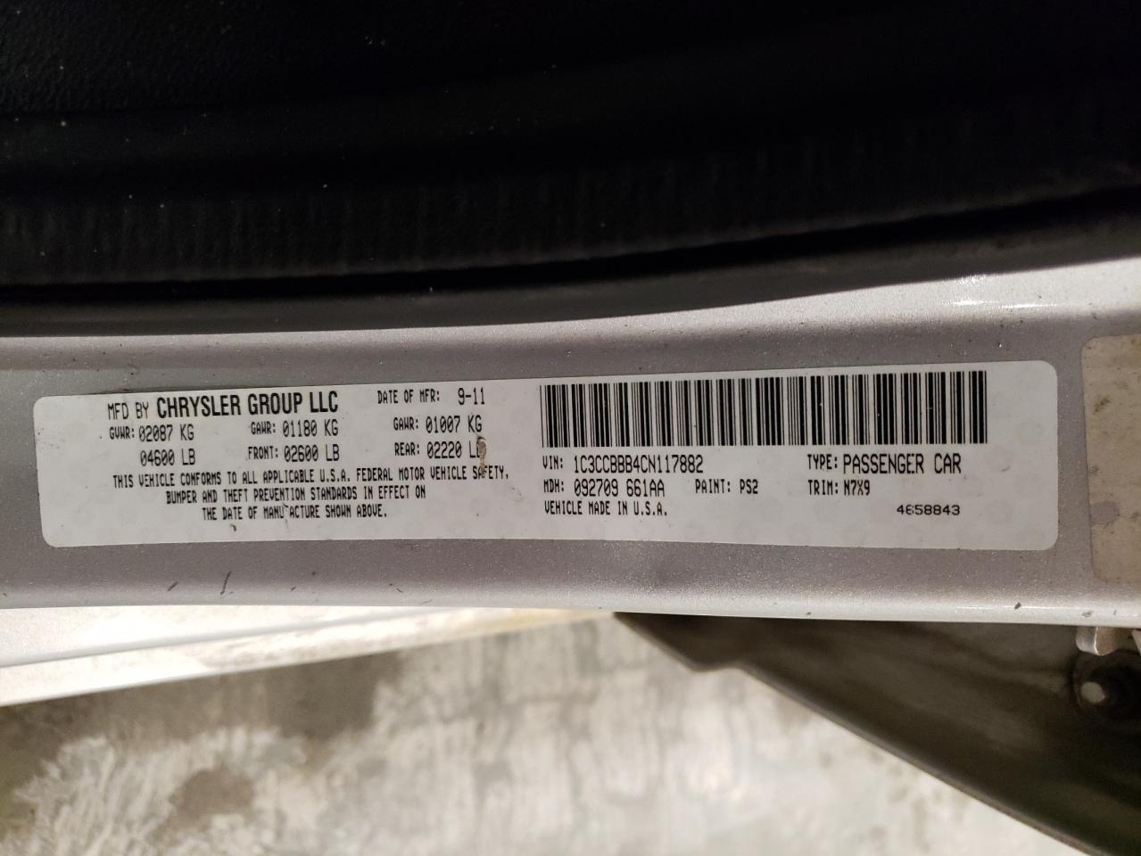 2012 Chrysler 200 VIN 1C3CCBBB4CN117882 Copart auction photo, all over / hail damage thumbnail 12