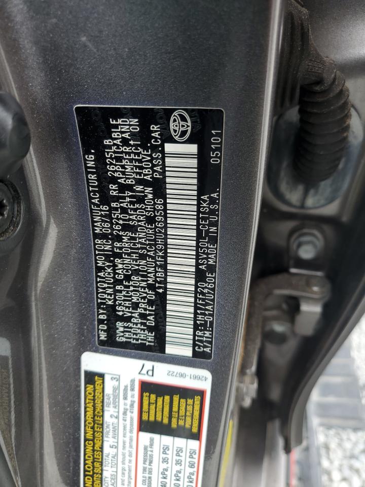 2017 Toyota Camry VIN 4T1BF1FK9HU269586 Copart auction photo, rear end / mechanical damage thumbnail 13