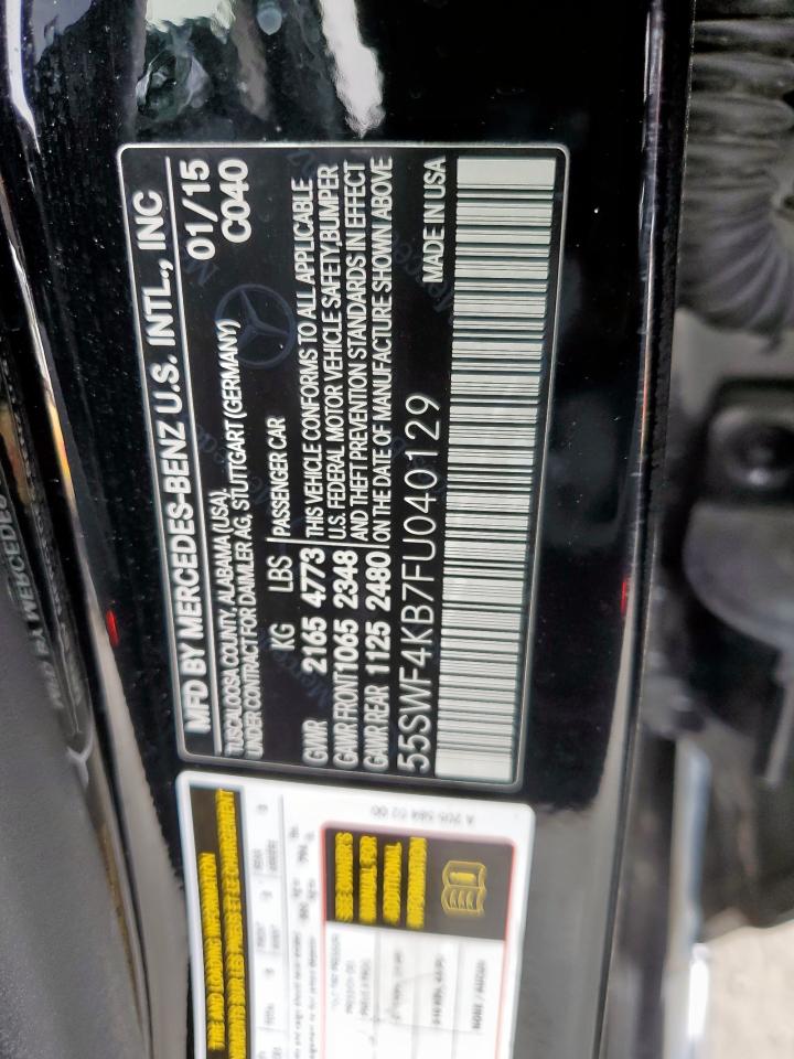 2015 Mercedes-Benz C-klasse VIN 55SWF4KB7FU040129 Copart auction photo, front end / mechanical damage thumbnail 12