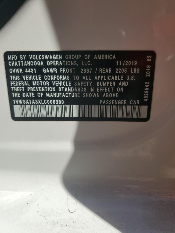 2020 Volkswagen Passat VIN 1VWSA7A3XLC006380 Copart auction photo, side damage thumbnail 14