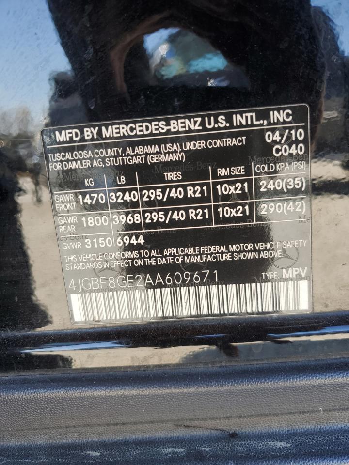 2010 Mercedes-Benz GL-klasse VIN 4JGBF8GE2AA609671 Copart auction photo, front end damage thumbnail 15