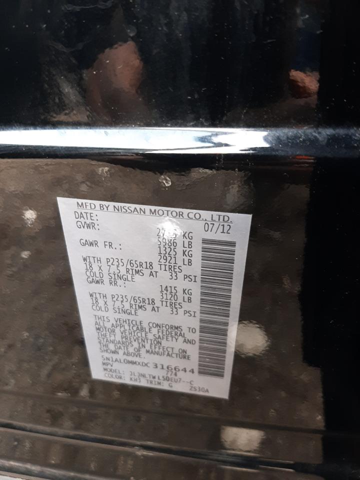 2013 Infiniti JX VIN 5N1AL0MMXDC316644 Copart auction photo, front end damage thumbnail 10