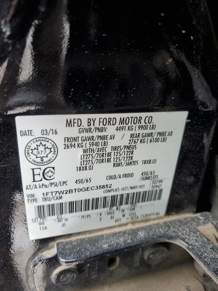 2016 Ford F250 VIN 1FT7W2BT0GEC35852 Copart auction photo, front end damage thumbnail 12