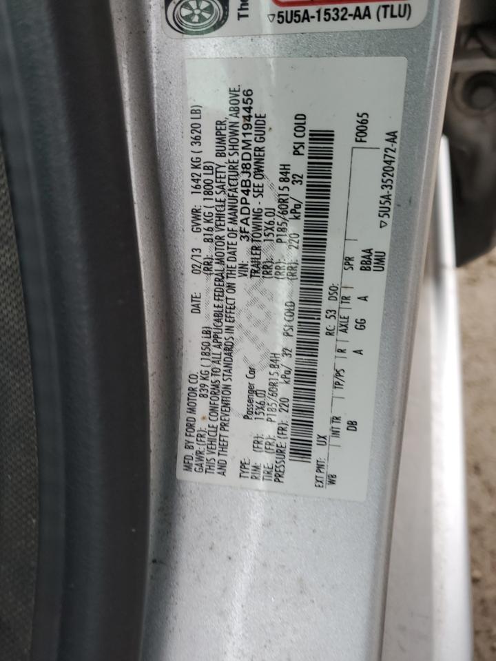 2013 Ford Fiesta VIN 3FADP4BJ8DM194456 Copart auction photo, front end damage thumbnail 12
