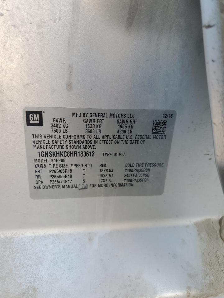 2017 Chevrolet Suburban VIN 1GNSKHKC8HR180612 Copart auction photo, rear end damage thumbnail 15