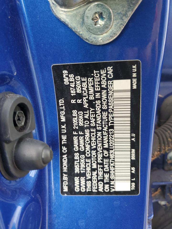 2020 Honda Civic VIN SHHFK7H63LU202213 Copart auction photo, water/flood damage thumbnail 13