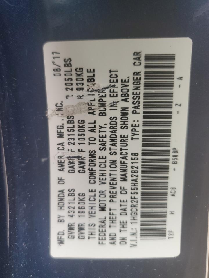 2017 Honda Accord VIN 1HGCR2F55HA282158 Copart auction photo, front end / undercarriage damage thumbnail 14