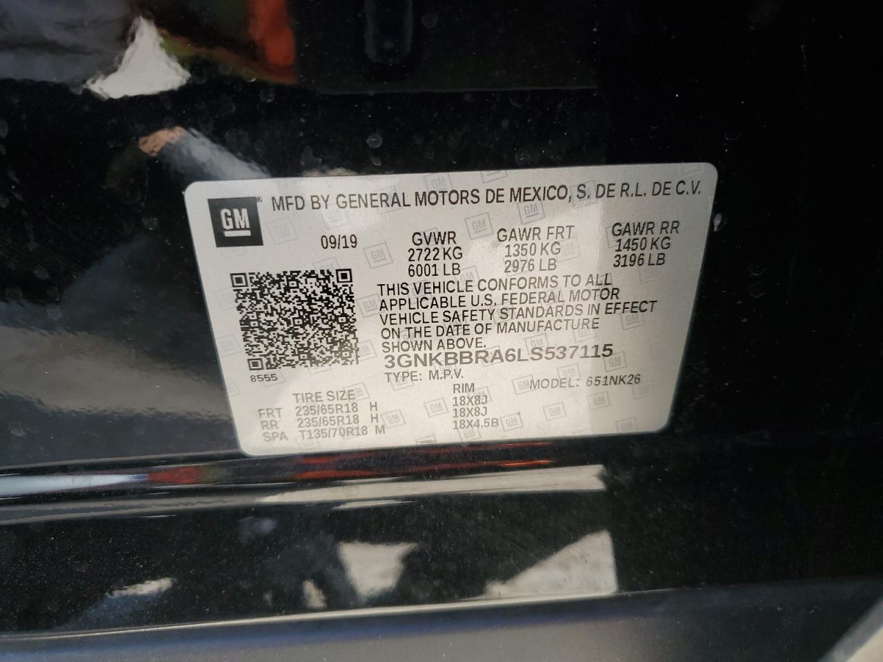2020 Chevrolet Blazer VIN 3GNKBBRA6LS537115 Copart auction photo, front end / minor dent/scratches damage thumbnail 13