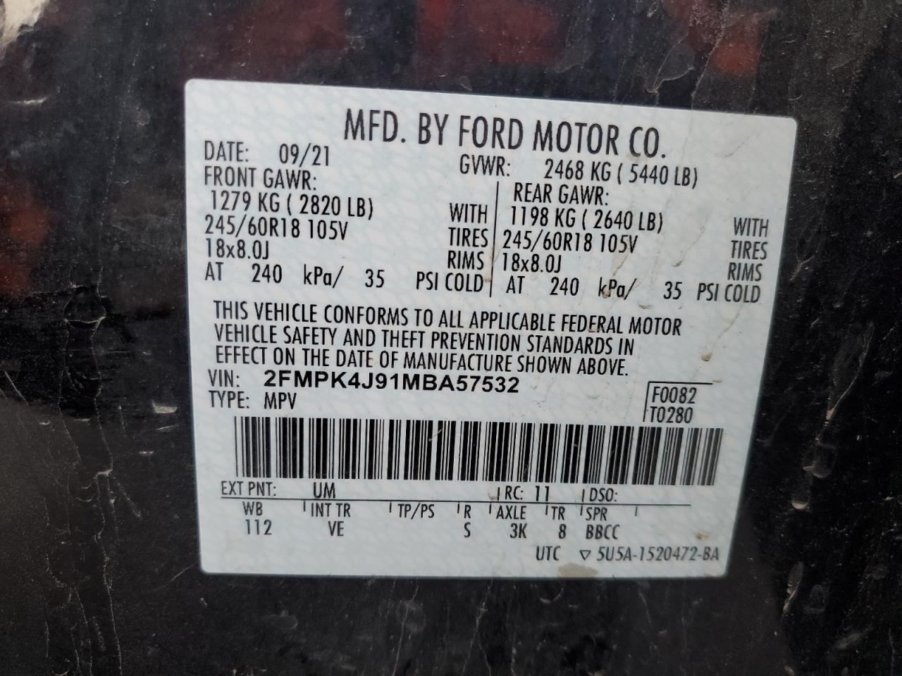2021 Ford Edge VIN 2FMPK4J91MBA57532 Copart auction photo, front end damage thumbnail 16