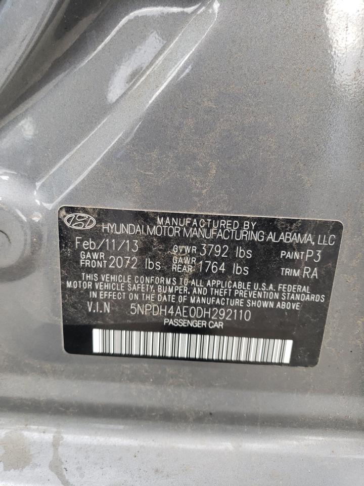 2013 Hyundai Elantra VIN 5NPDH4AE0DH292110 Copart auction photo, front end / rear end damage thumbnail 14