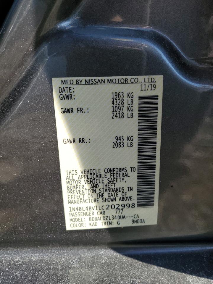 2020 Nissan Altima VIN 1N4BL4BV1LC202998 Copart auction photo, front end damage thumbnail 12