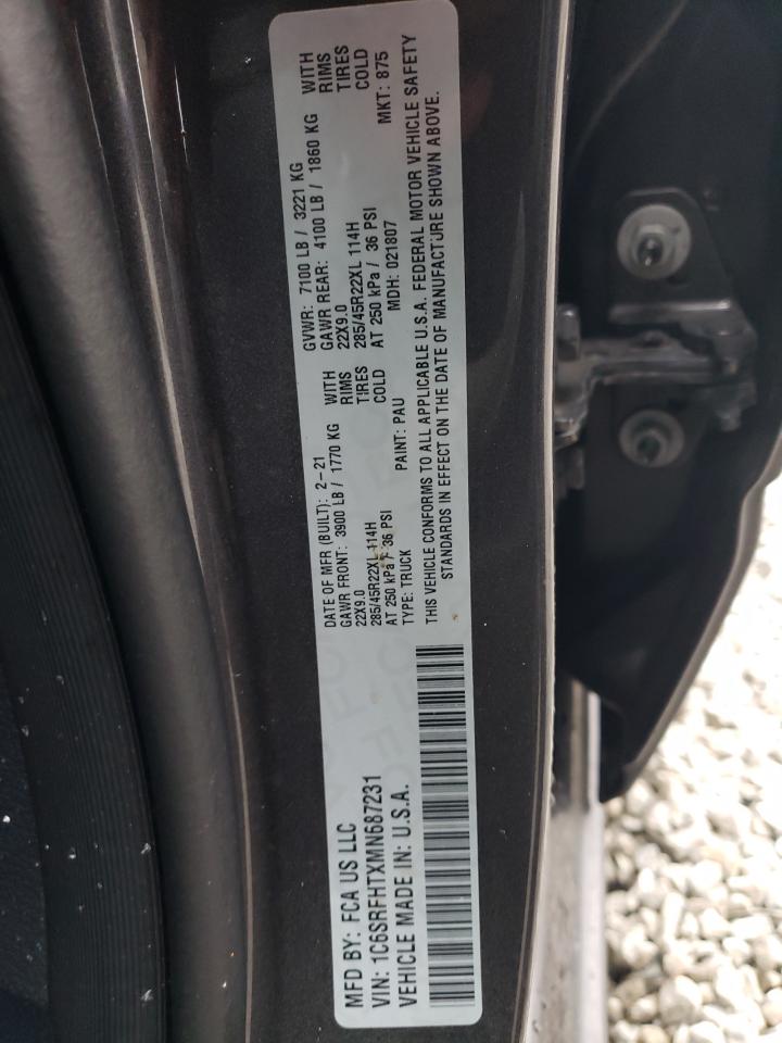 2021 RAM 1500 VIN 1C6SRFHTXMN687231 Copart auction photo, all over damage thumbnail 12