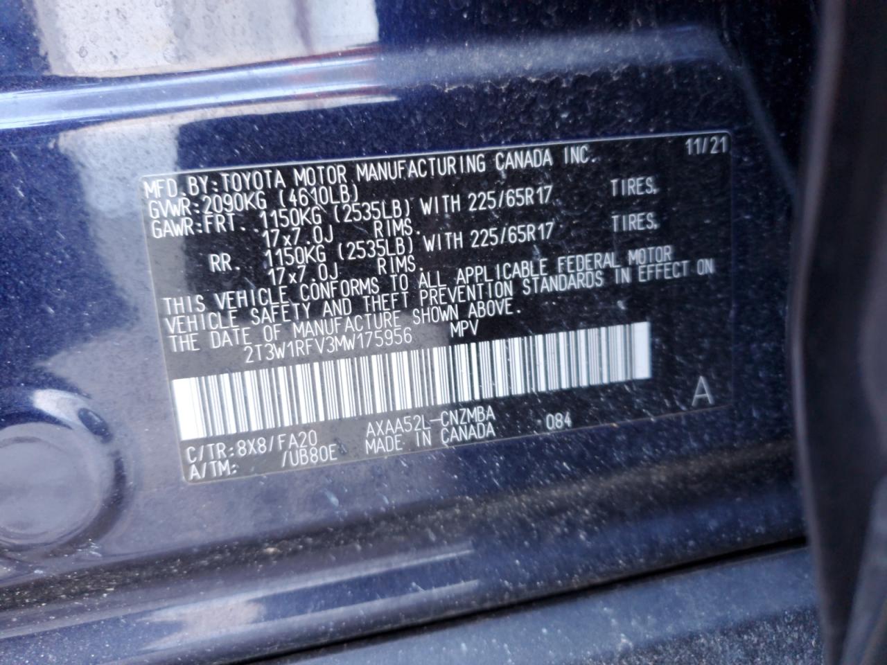 2021 Toyota RAV 4 VIN 2T3W1RFV3MW175956 Copart auction photo, front end / minor dent/scratches damage thumbnail 13