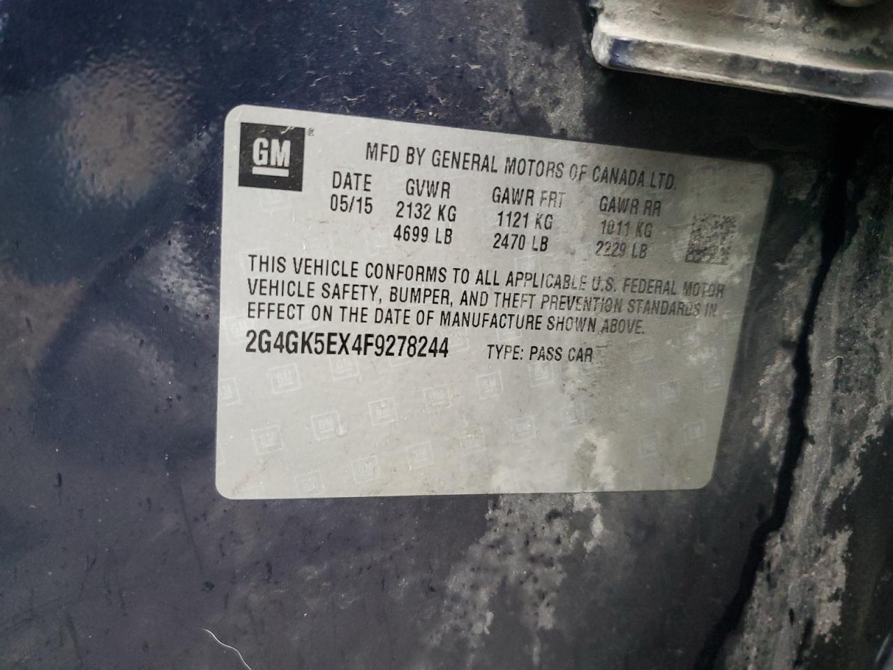 2015 Buick Regal VIN 2G4GK5EX4F9278244 Copart auction photo, front end damage thumbnail 12