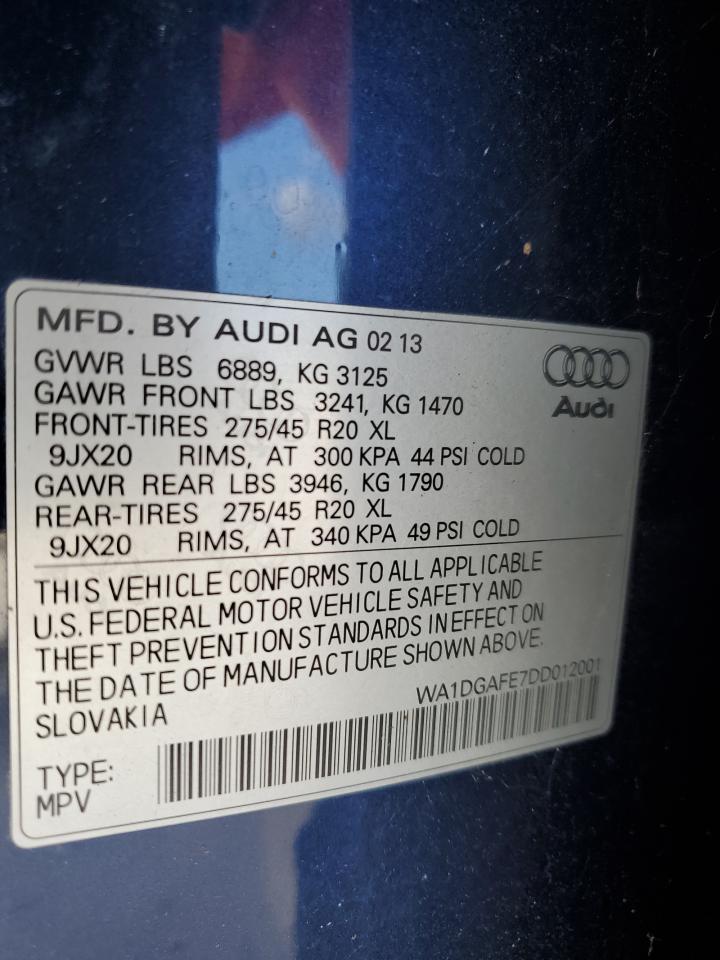 2013 Audi Q7 VIN WA1DGAFE7DD012001 Copart auction photo, front end / minor dent/scratches damage thumbnail 13