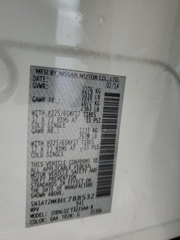 2014 Nissan Rogue VIN 5N1AT2MK8EC788532 Copart auction photo, normal wear / rear end damage thumbnail 13