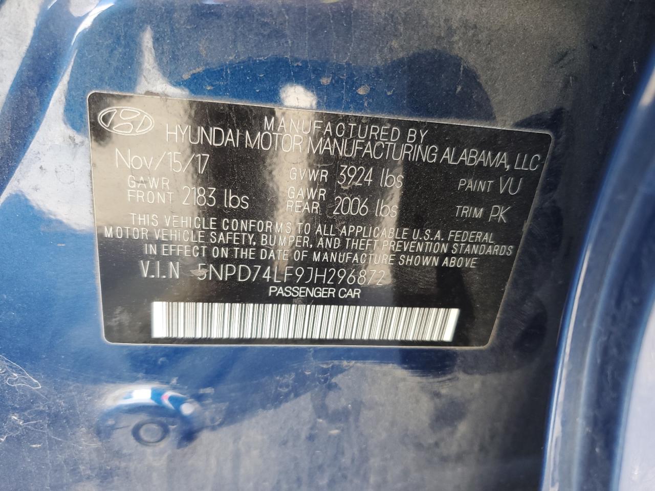 2018 Hyundai Elantra VIN 5NPD74LF9JH296872 Copart auction photo, front end damage thumbnail 15