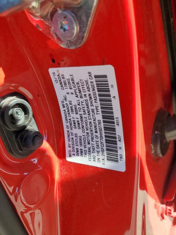 2017 Honda Civic VIN 2HGFC2F70HH507765 Copart auction photo, unknown damage thumbnail 14